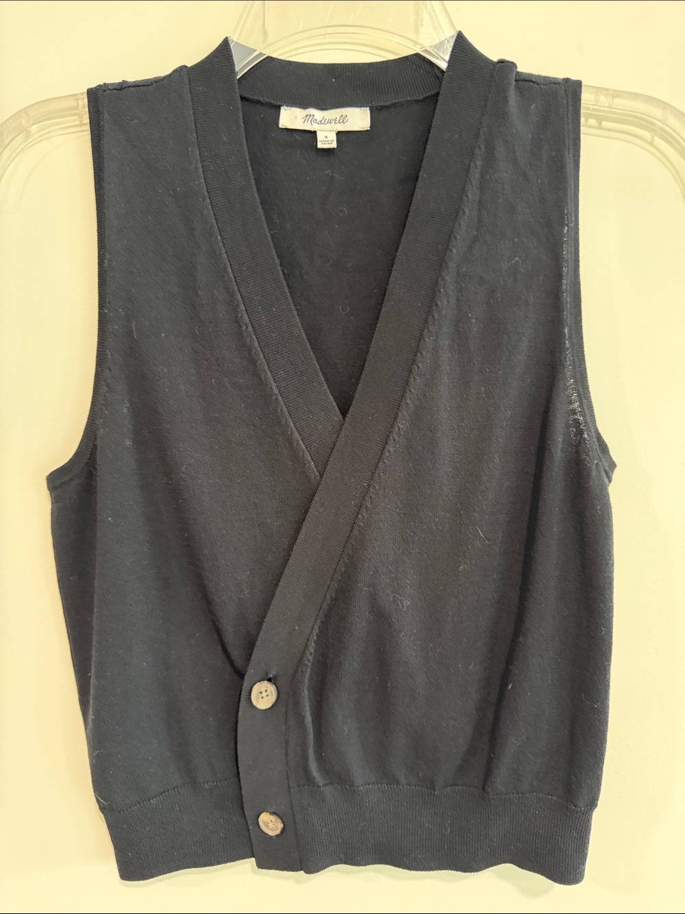 Madewell Black Sleeveless V-Neck Wrap Button Sweater Vest